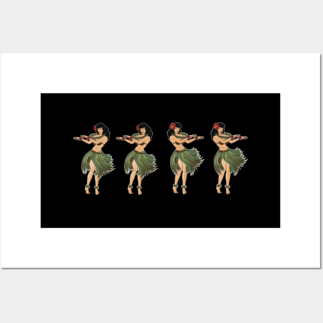 Four Hula Girls Dancing the Hula Wall Art by PauHanaDesign